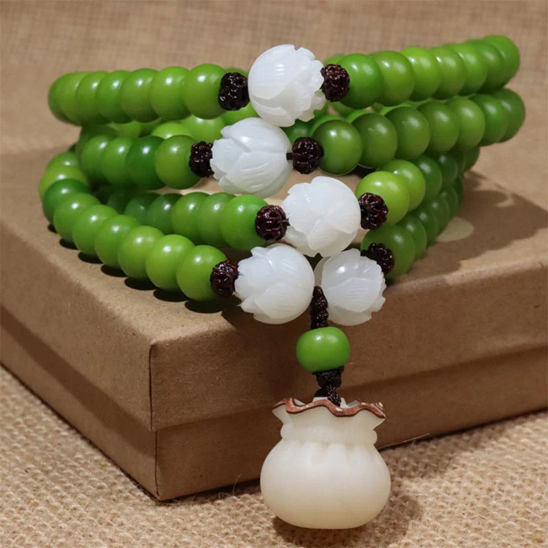 Buddha Stones Natural Bodhi Seed 108 Beads Mala Wisdom Bracelet