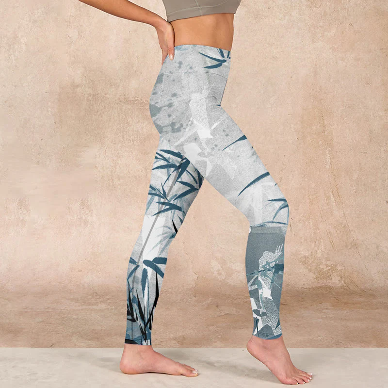 Buddha Stones Bamboo Print Gym Leggings Women's Yoga Pants