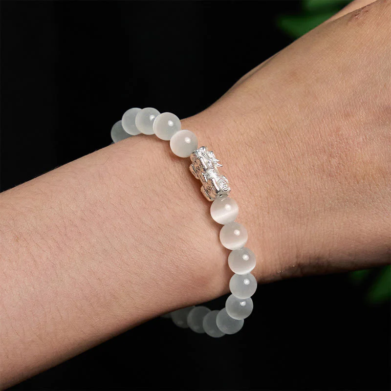 Buddha Stones Natural Cat's Eye Beads 990 Sterling Silver Pixiu Positive Bracelet