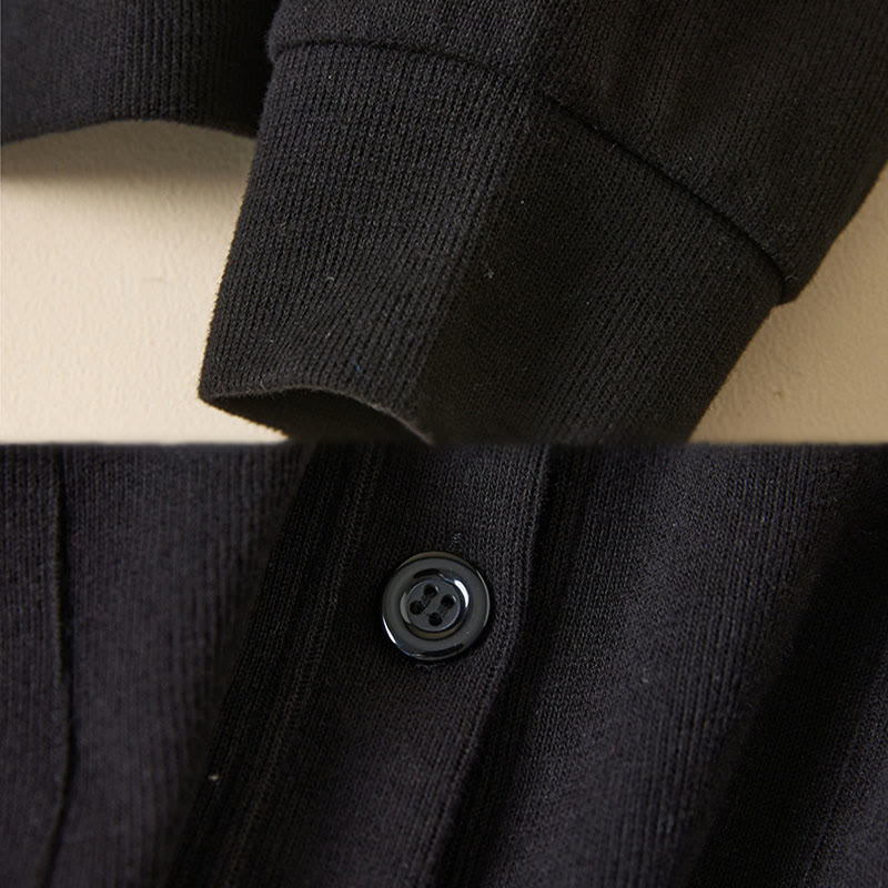 Buddha Stones Plain Buttons Women's Cotton Hooded Jacket With Pockets