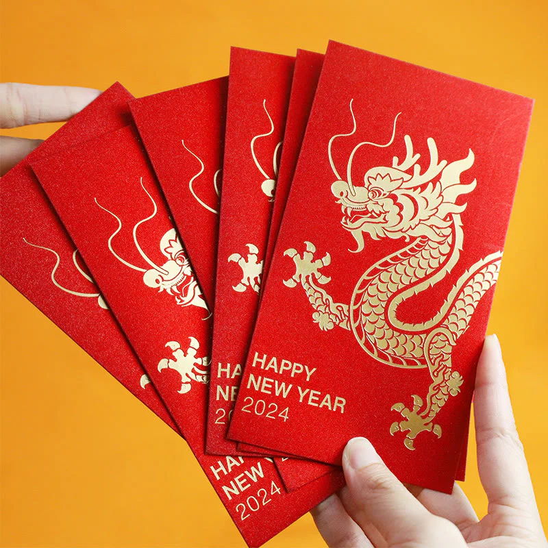 Buddha Stones 6Pcs Chinese Red Envelope Year of the Dragon Lucky Money Envelopes 2024 Chinese New Year Dragon Year Envelope