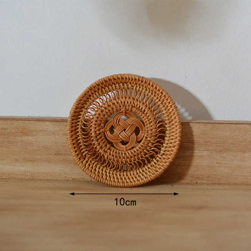 Buddha Stones Ceramic Flower Pattern Rattan Cup Mat Tea Cup Coaster