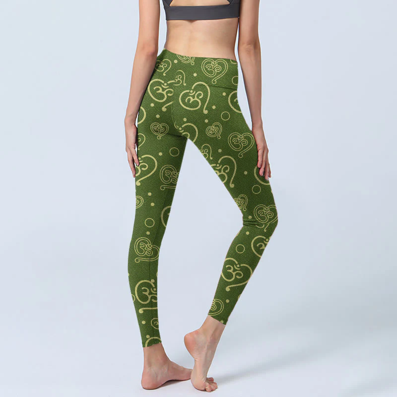 Buddha Stones Love Heart OM Symbol Print Gym Leggings Women's Yoga Pants