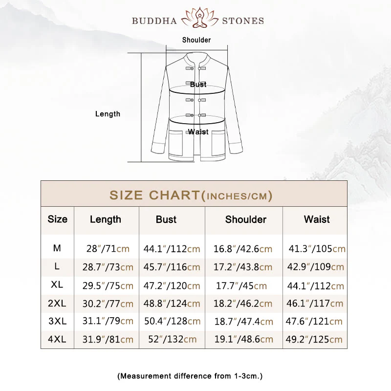 Buddha Stones Dragon Embroidery Frog-button Polyester Men's Jacket Shirt Clothing With Pockets