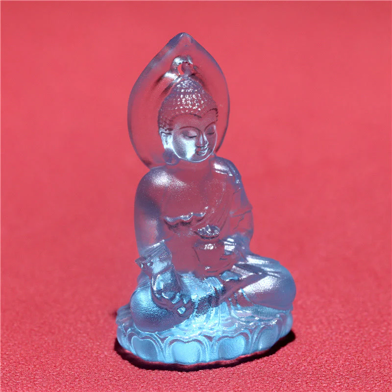 Buddha Stones Blue Tathagata Buddha Medicine Buddha Liuli Crystal Serenity Amulet Necklace Pendant