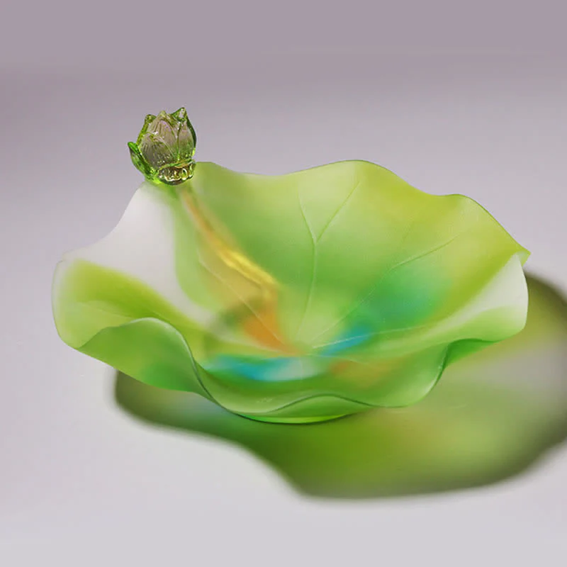 Buddha Stones Feng Shui Lotus Handmade Liuli Crystal Art Piece Home Office Offering Decoration