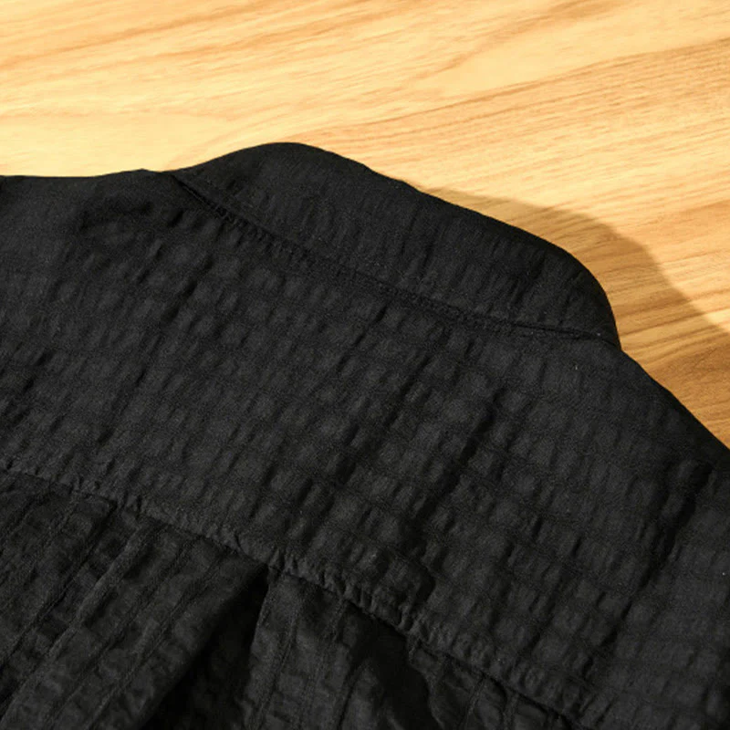 Buddha Stones Summer Solid Breathable Men's Buttons Short Sleeve Tencel Shirt