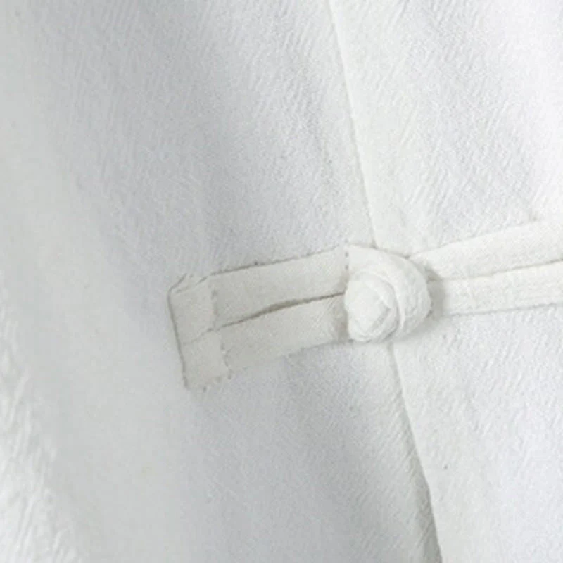 Buddha Stones Summer Plain Chinese Frog-button Patchwork Design Cotton Linen Men's Shirt Jacket