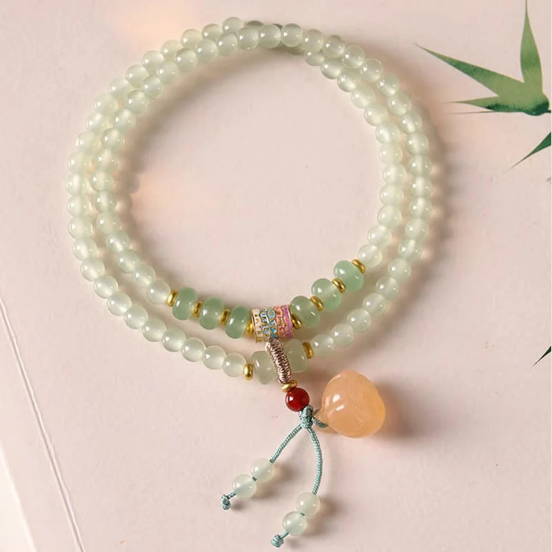 Buddha Stones Multiple Circles Natural Aventurine Glass Lotus Pods Lucky Bamboo Positivity Bracelet