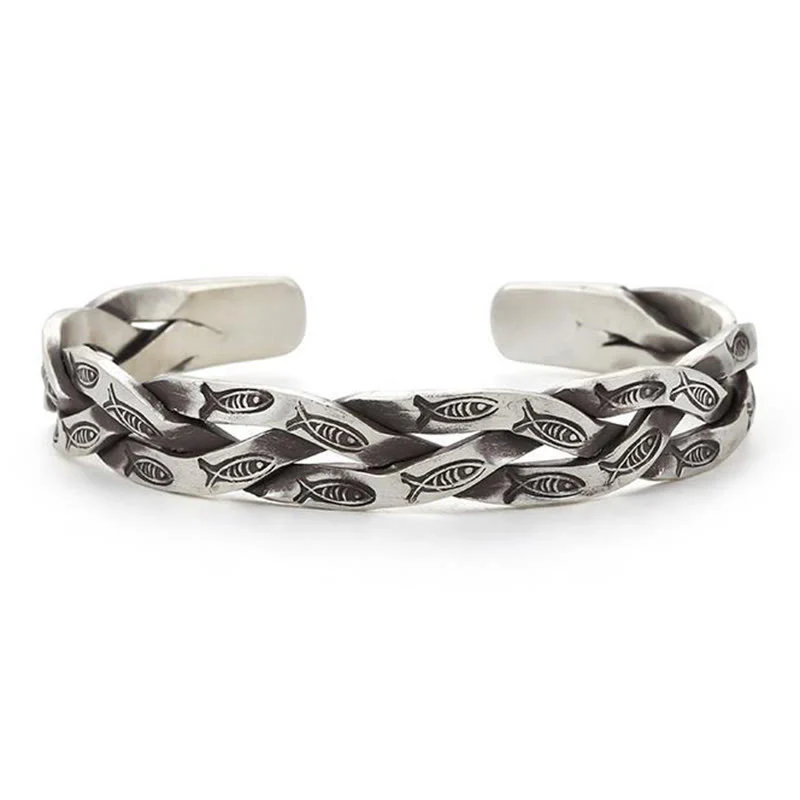 Buddha Stones Koi Fish Twisted Design Luck Wealth Cuff Bracelet Bangle