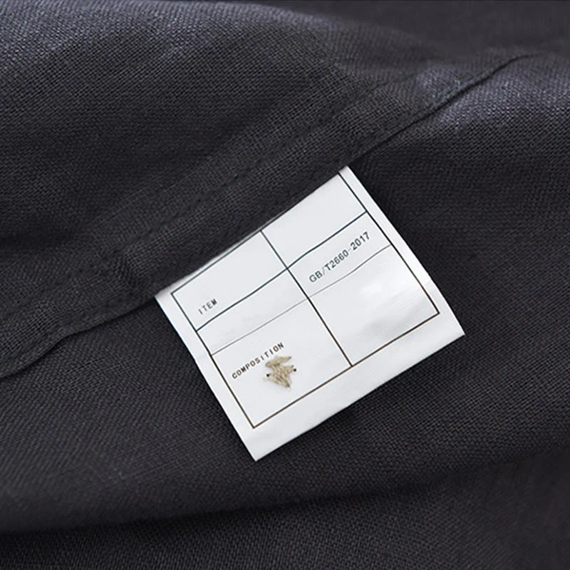 Buddha Stones Summer Half Buttons Design Lapel Men's Short Sleeve Linen Shirt With Pocket