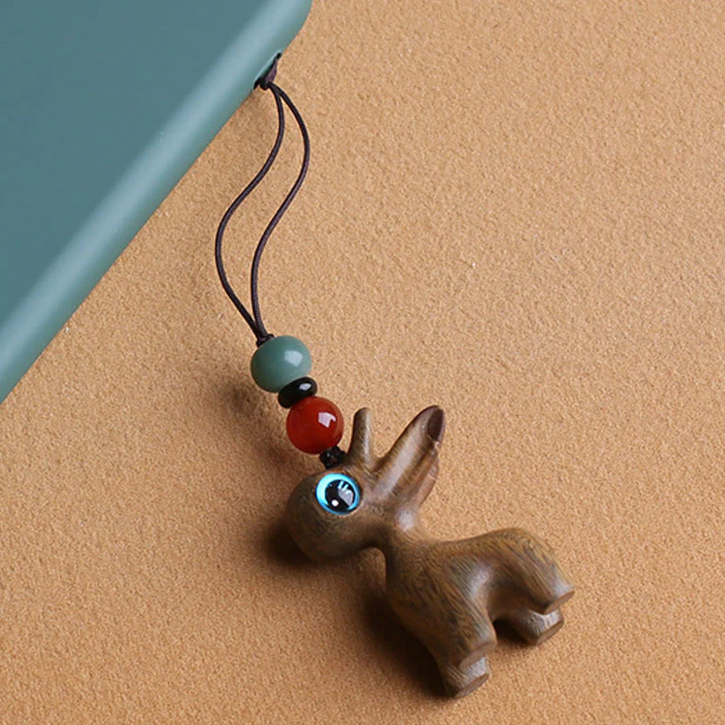 Buddha Stones Sandalwood Small Leaf Red Sandalwood Ebony Wood Green Sandalwood Lucky Mini Deer Carved Protection Key Chain Phone Hanging Decoration