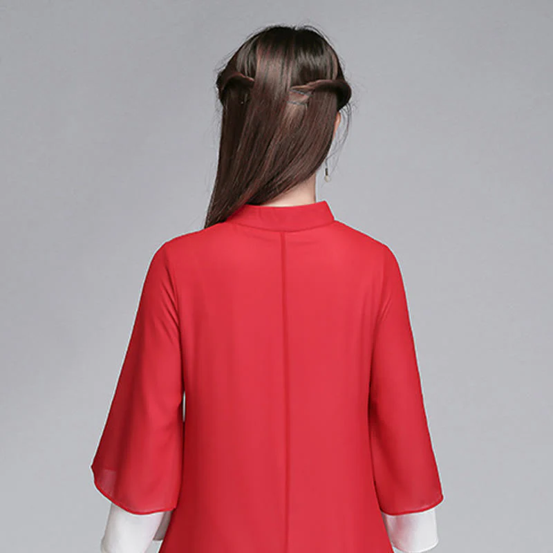 Buddha Stones Solid Women's Three Quarter Sleeve Chiffon Irregular Shirt Dress Wide Leg Pants Meditation Clothing