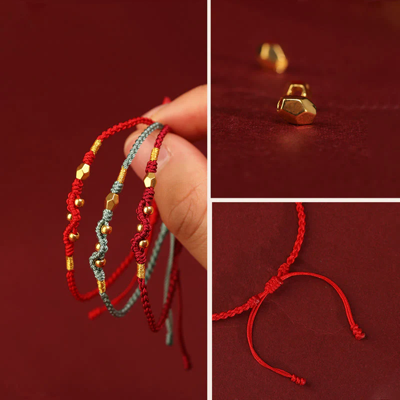 Buddha Stones 999 Gold Year of the Snake Mini Gold Bead Handmade Luck Protection Braided Bracelet