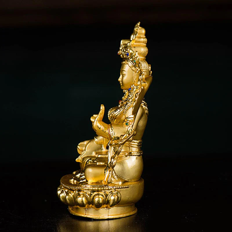 Buddha Stones Bodhisattva White Tara Hope Protection Gold Plated Statue Decoration