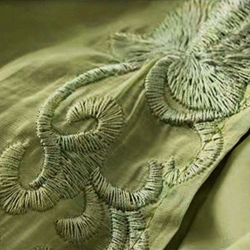 Buddha Stones Retro Casual Embroidery Design Drawstring Cotton Linen Women's Wide Leg Pants With Pockets