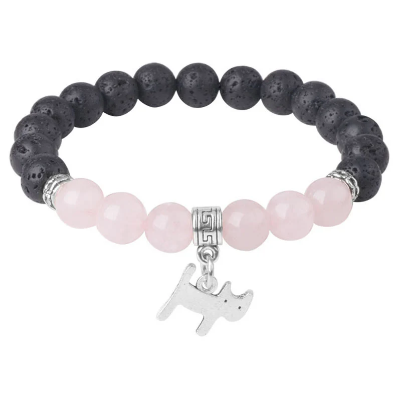 Buddha Stones Black Lava Rock Crystal Beads Animal Pattern Healing Bracelet