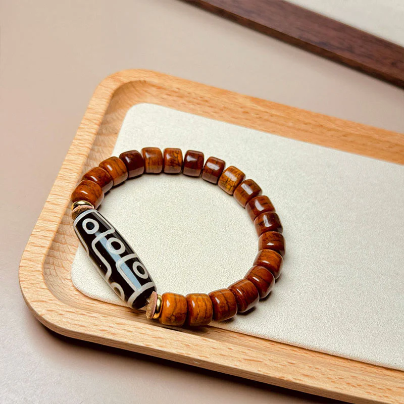Buddha Stones Tibetan Bone Beads Nine-Eye Dzi Bead Protection Bracelet