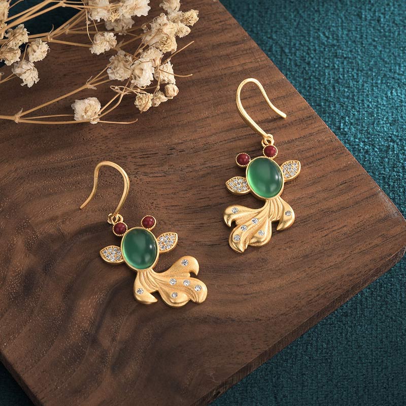 Buddha Stones FengShui Jade Koi Fortune Earrings