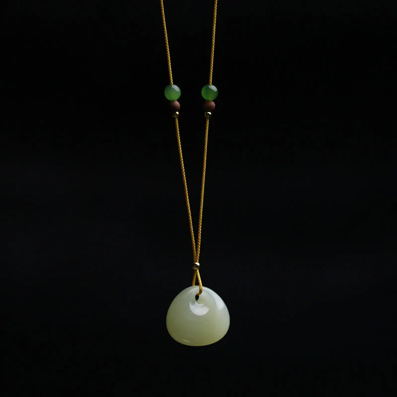Buddha Stones Natural Hetian Jade Small Bag Pattern Prosperity String Necklace Pendant