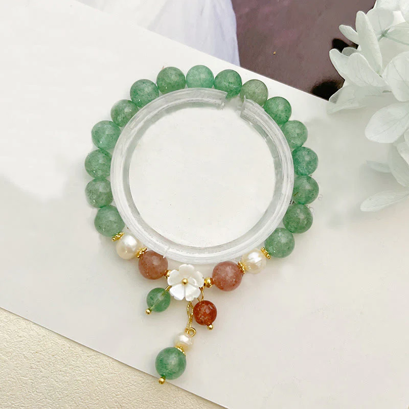 Buddha Stones Green Strawberry Quartz Shell Peach Blossom Soothing Bracelet