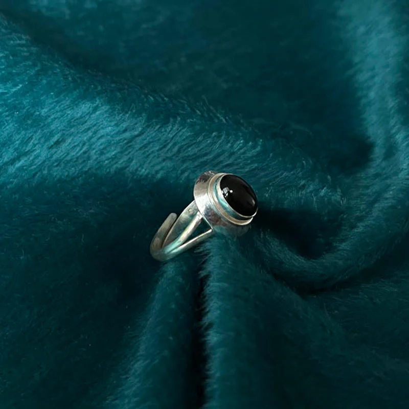 Buddha Stones 925 Sterling Silver Handmade Black Onyx Fortune Adjustable Ring