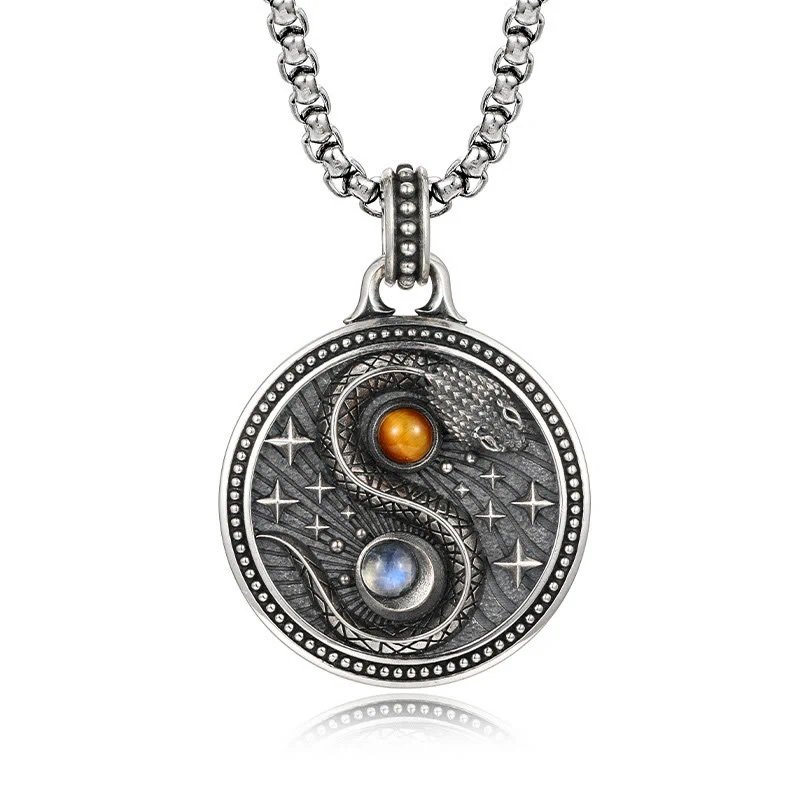 Buddha Stones Snake Yin Yang Symbol Copper Wealth Necklace Pendant