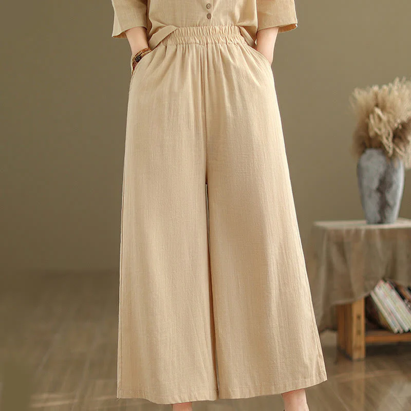 Buddha Stones 2pcs Casual Women's Stand Collar Shirt Loose Pants Meditation Clothing Set