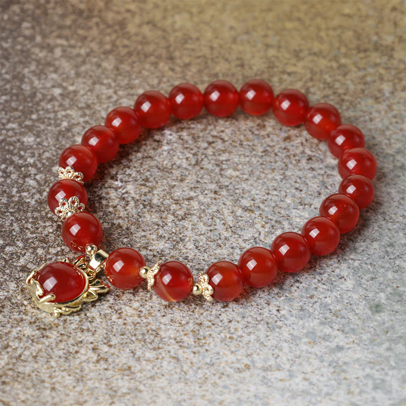 Buddha Stones Year of the Dragon Red Agate Jade Peace Buckle Fu Character Success Bracelet (Extra 30% Off | USE CODE: FS30)