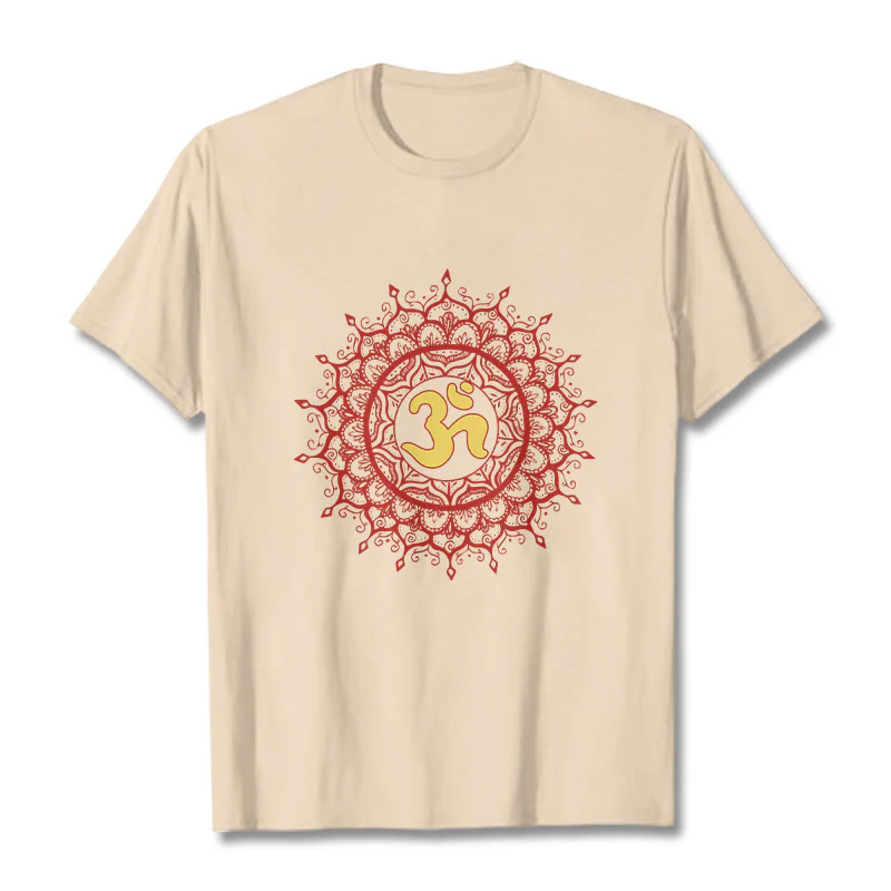 Buddha Stones Casual Red Mandala Om Symbol Pattern Cotton Tee T-shirt
