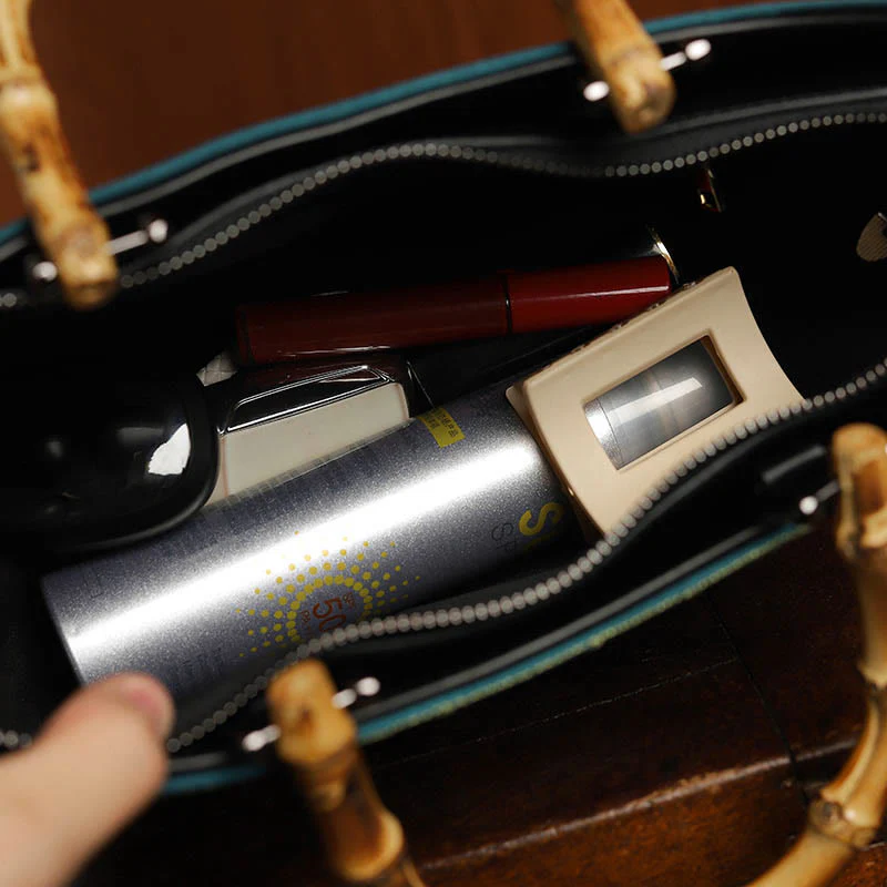 Buddha Stones Lotus Embroidery Bamboo Handle Handbag