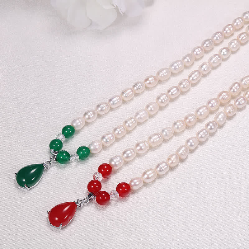 Buddha Stones Pearl Bead Waterdrop Calm Peace Necklace Pendant