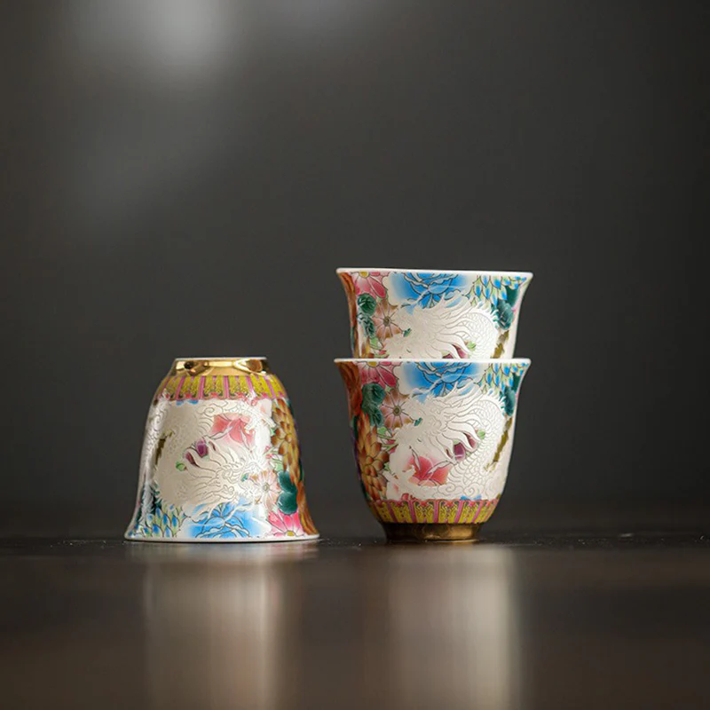 Buddha Stones Dragon Phoenix Flowers Ceramic Teacup Kung Fu Tea Cup 50ml