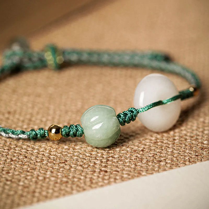Buddha Stones White Jade Peace Buckle Pumpkin Bead Luck Blessing Braided Bracelet