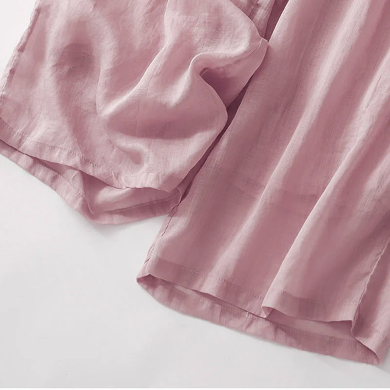 Buddha Stones Casual Flower Embroidery Women's Cotton Linen Elastic Waist  Wide Leg Pants With Pockets