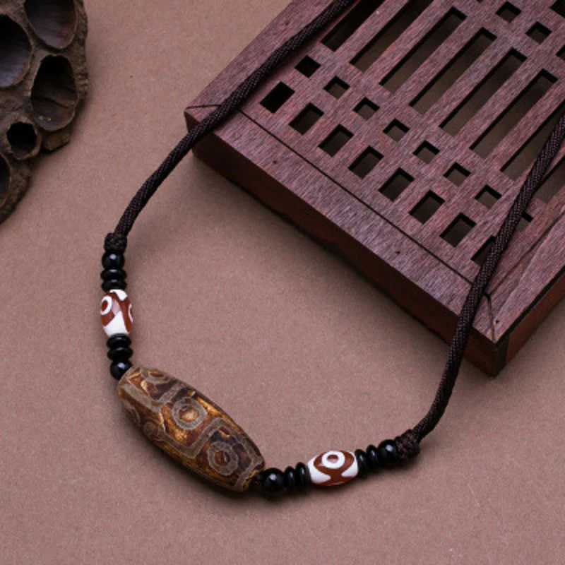 Buddha Stones Tibetan Nine-Eye Dzi Bead Protection String Necklace