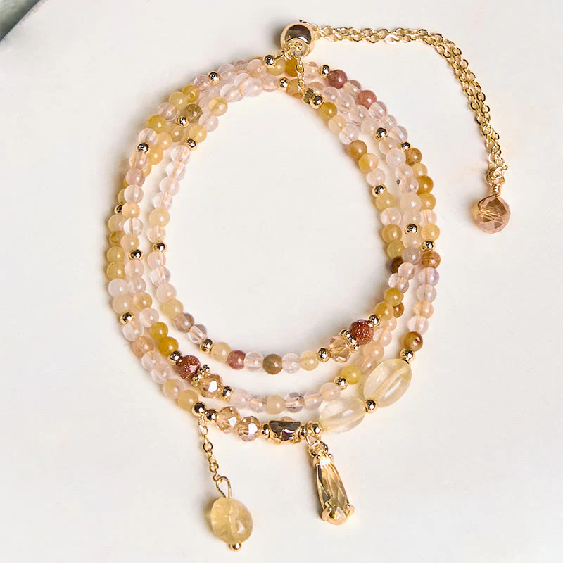 Buddha Stones Natural Citrine Beads Pleasure Multi Layer Bracelet