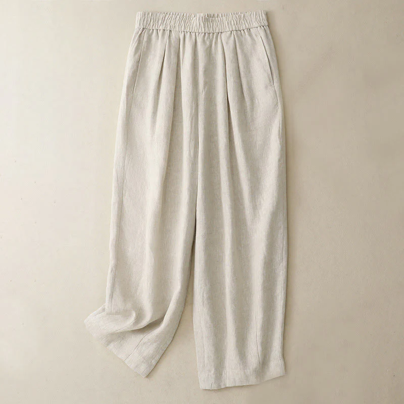 Buddha Stones Summer Plain Women's Cotton Linen Harem Pants With Pockets