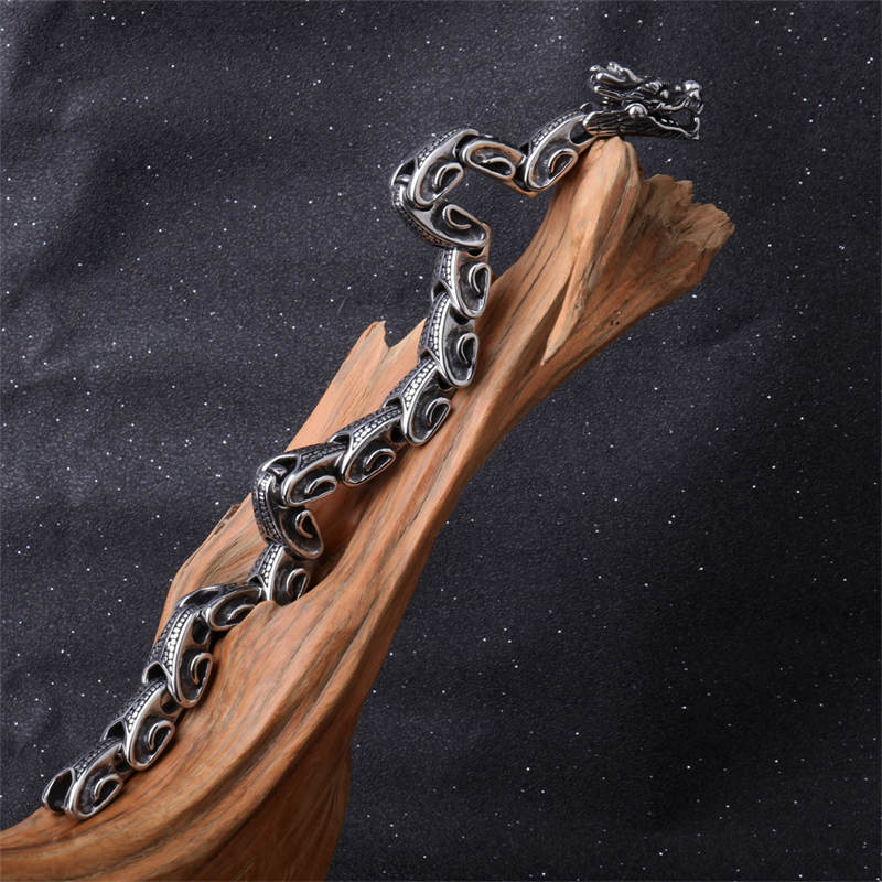 Buddha Stones Dragon Titanium Steel Luck Bracelet Bangle