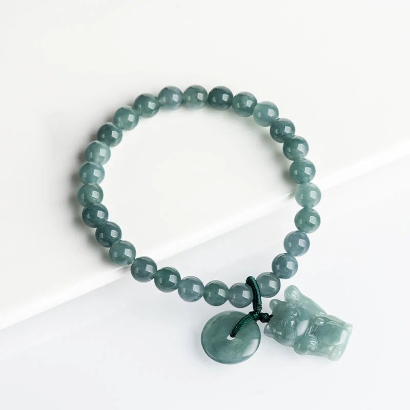 Buddha Stones Blue Jade Peace Buckle Lucky Cat Prosperity Bracelet