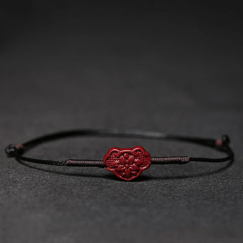 Buddha Stones Handmade Plum Blossom Four Leaf Clover PiXiu Lotus Koi Fish Cinnabar Blessing Braid Bracelet