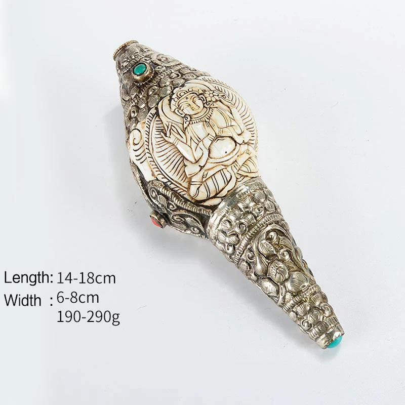 Buddha Stones Tibetan Handmade Engraved Shankha Buddha Conch Shell Wealth Positive Decoration