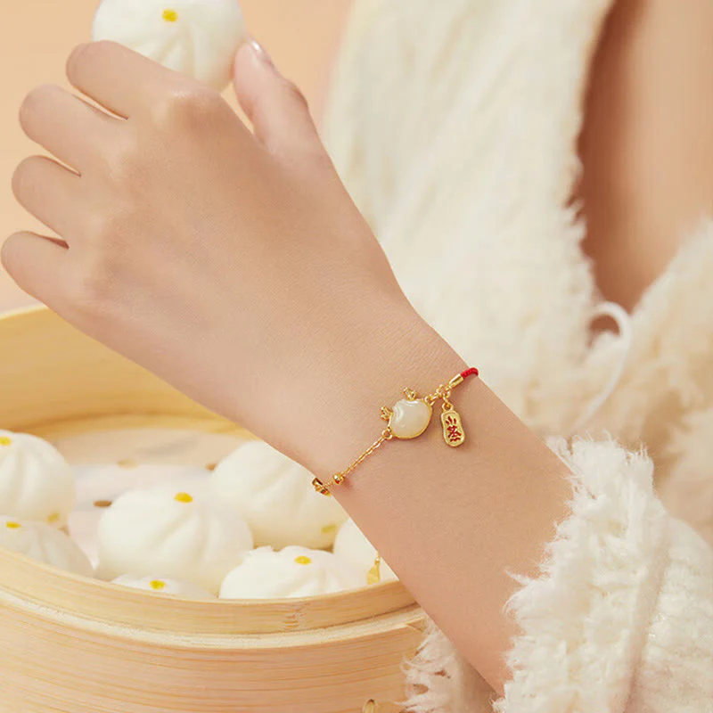 Buddha Stones 925 Sterling Silver Year Of The Dragon Hetian White Jade Chinese Steamed Bun Dragon Design Fortune Blessing Bracelet