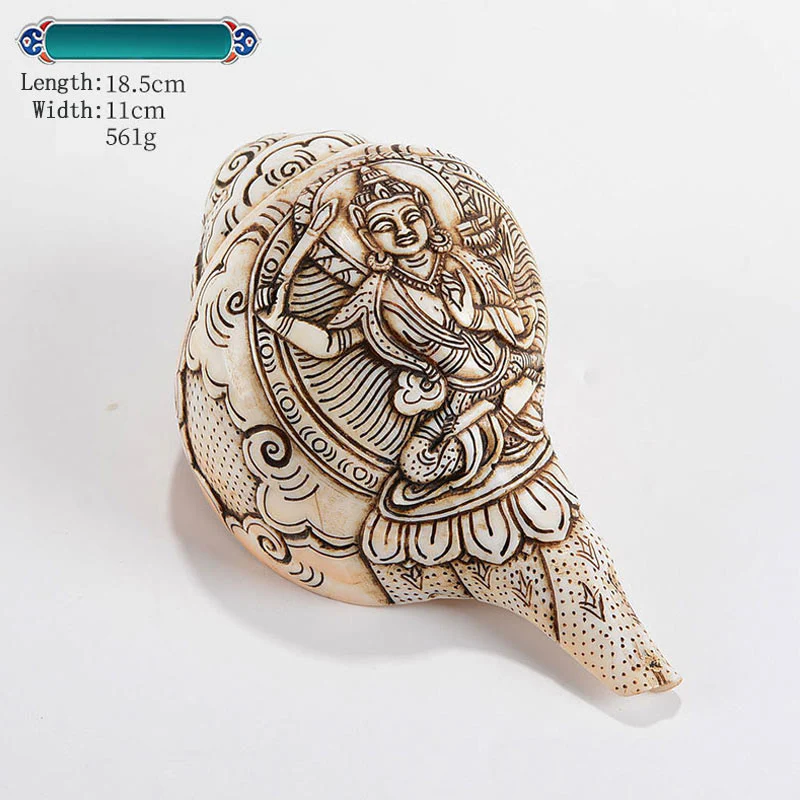 Buddha Stones Tibetan Handmade Engraved Shankha Buddha Avalokitesvara Conch Shell Wealth Decoration