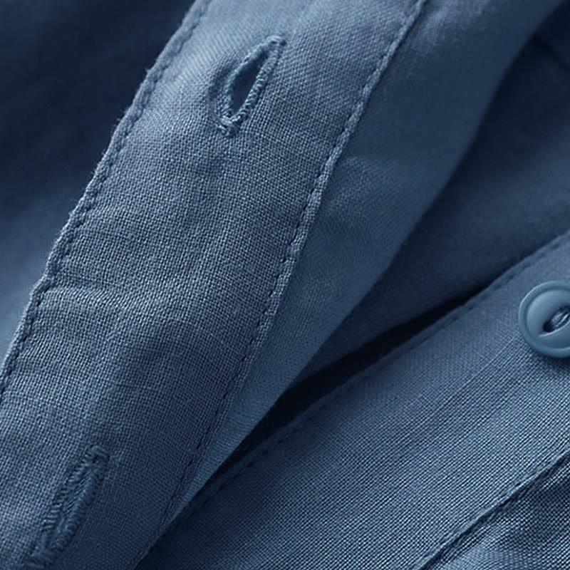 Buddha Stones Casual Women's V-neck Three Quarter Sleeve Design Plain Cotton Linen Shirt