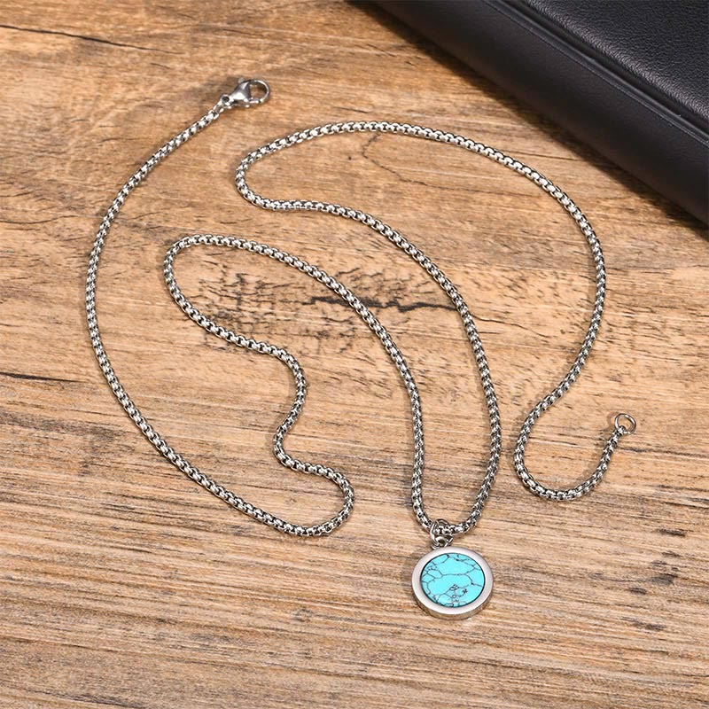 Buddha Stones Natural Stone Turquoise Tiger Eye  Lazurite Malachite Titanium Steel Purification Necklace Pendant