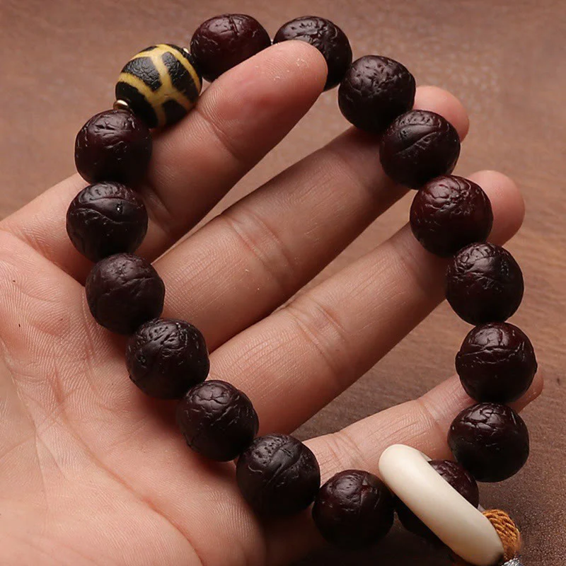 Buddha Stones Tibetan Bodhi Seed Agate Bead Luck Wealth Tassel Charm Wrist Mala