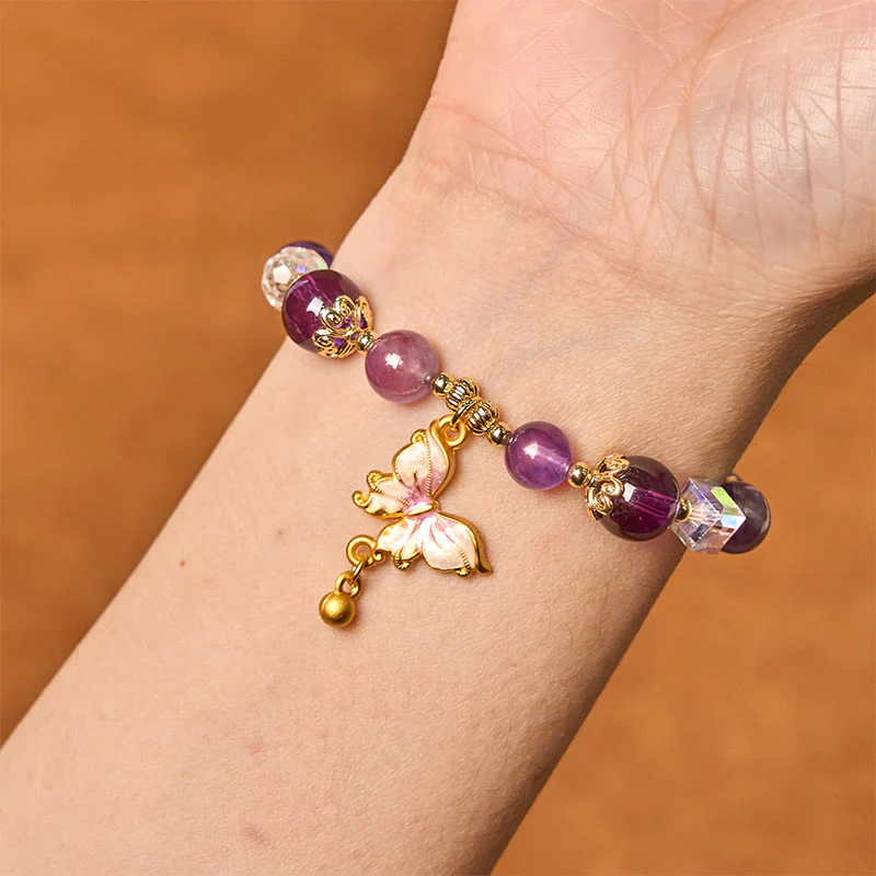 Buddha Stones Natural Amethyst Sun Stone Butterfly Peace Bracelet