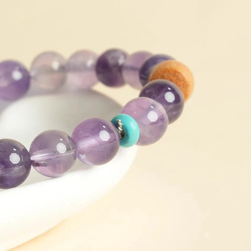 Buddha Stones Natural Amethyst Lucky Wooden Beads Peace Bracelet
