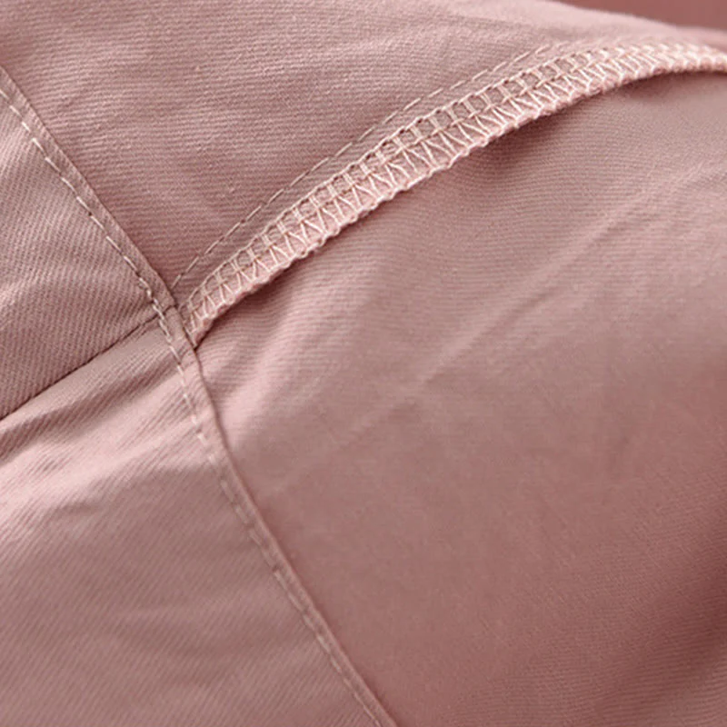 Buddha Stones Casual Plain Cotton High Waist Women's Wide Leg Capri Cropped Pants With Pockets